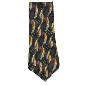 George Machado Black Maroon Yellow Tan Silk Tie‎
